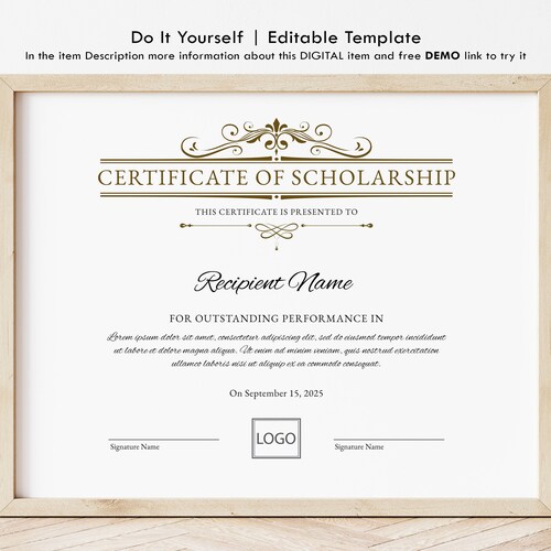 Printable Certificate of Scholarship Logo EDITABLE - Etsy