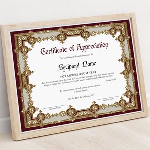 Editable Appreciation Certificate Template, Printable Vintage Church ...