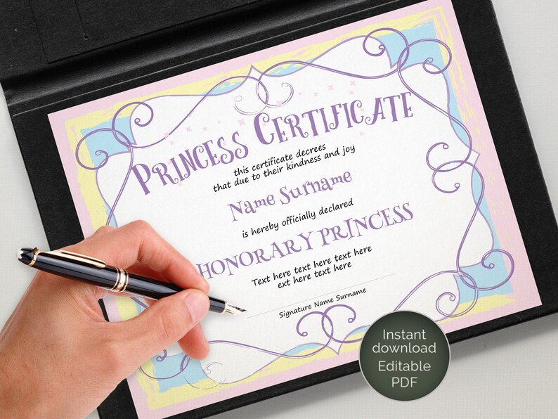 Princess Certificate Template EDITABLE Certificate Template | Etsy