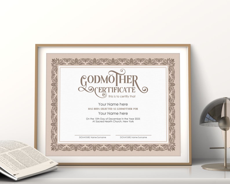 Editable Godmother Certificate Template Printable Baptism | Etsy