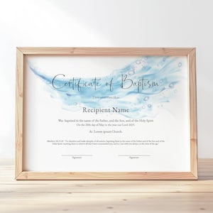 Editable Baptism Certificate Template, Printable Minimalist Certificate of Baptism, Water Background Certificate Instant Download, Jet040