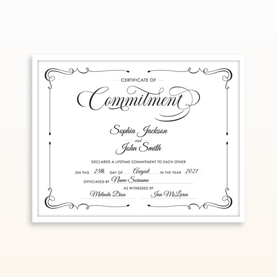 Certificate of Commitment Editable Printable Certificate | Etsy