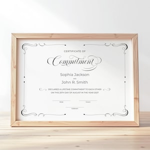 Editable Commitment Certificate Template, Elegant Minimalist Wedding Gift Certificate, Custom Wedding Keepsake Certificate Download Jet017