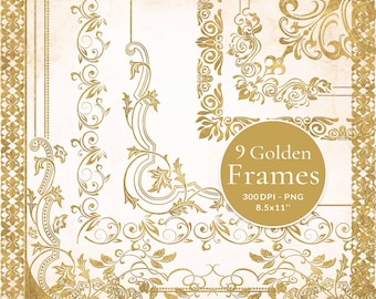 Gold Frame PNG Set, Ornate Certificate Border PNG, Vintage Decorative Frame, Elegant Wedding Diploma Border, US Letter (Digital Download)