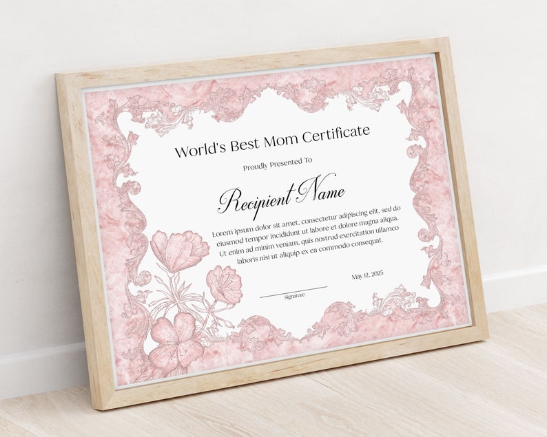 Best Mom Award Certificate Template Mothers Day Gift Etsy