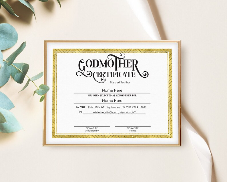 Editable Godmother Certificate Template Printable Baptism | Etsy