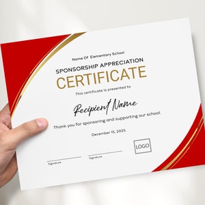 Appreciation Certificate Template, School Sponsorship Certificate, EDITABLE Certificate of Appreciation, Gift Certificate Download, Jet149 image 5