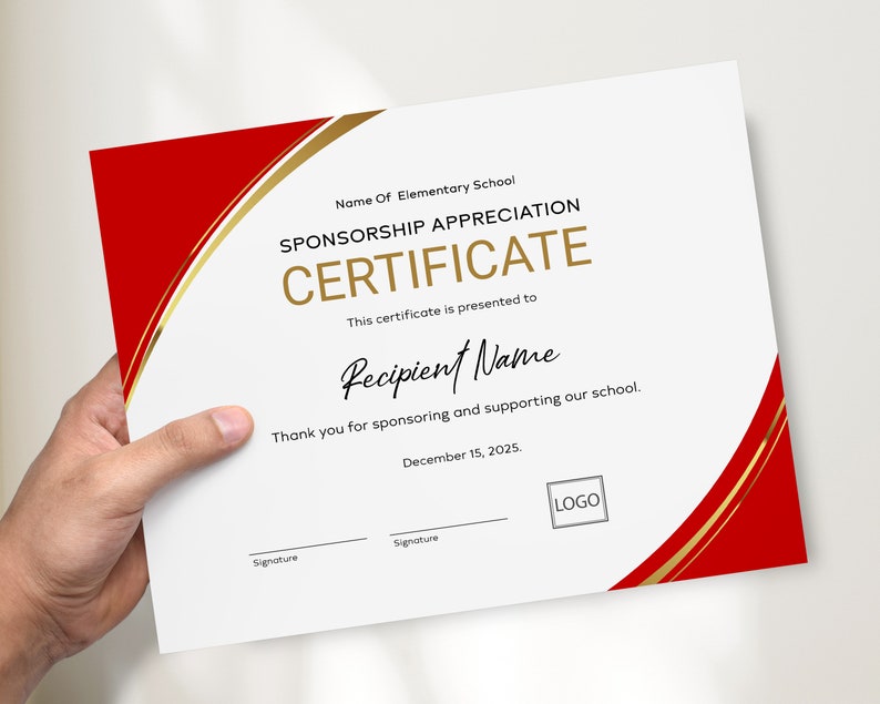 Appreciation Certificate Template, School Sponsorship Certificate, EDITABLE Certificate of Appreciation, Gift Certificate Download, Jet149 image 5