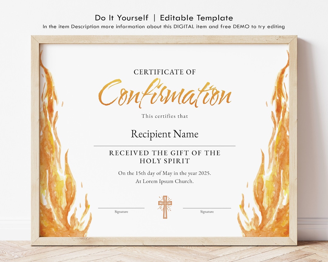 Confirmation Certificate Template Editable (Download Now) - Etsy