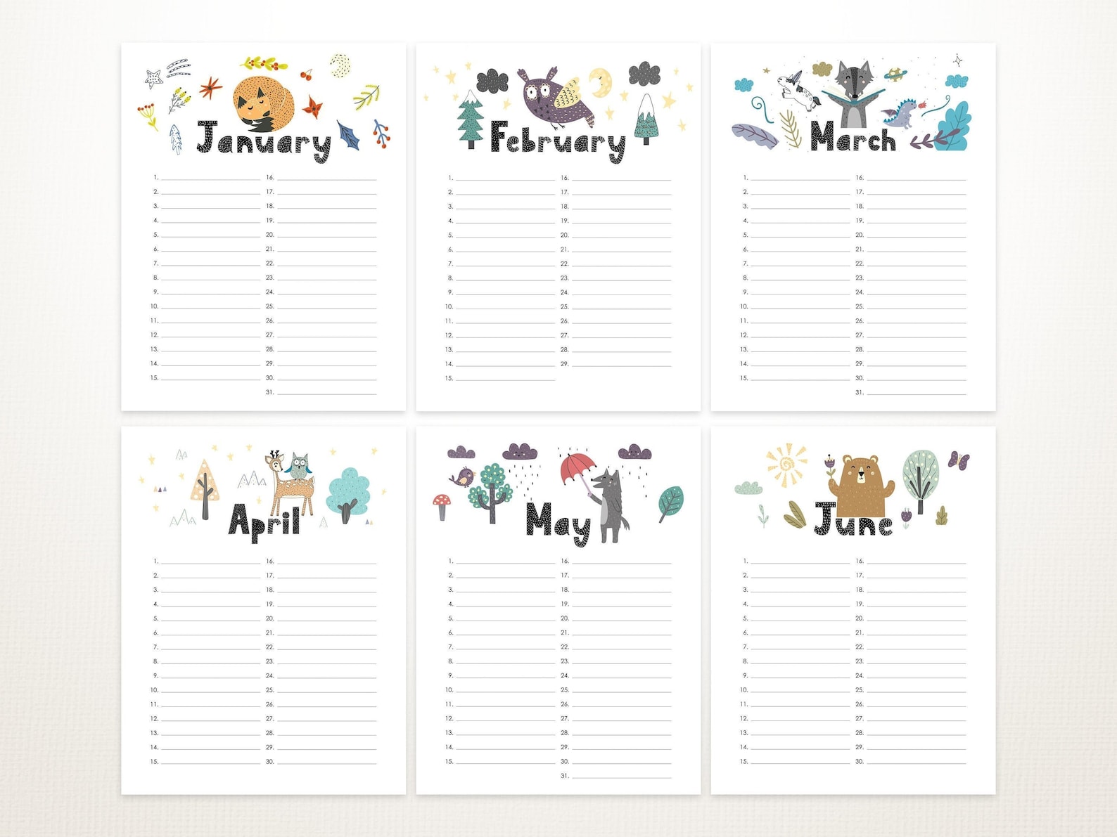 Printable perpetual birthday calendar forest theme perpetual etsy