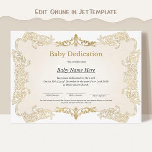 Baby Widmung Zertifikatsvorlage, Taufe Baby Taufe Baby Segen Zertifikat, bearbeitbare druckbare Kirchenvorlagen Download 260