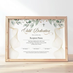 Child Dedication Certificate Template Child Dedication Editable Certificate Greenery Gold Dedication Printable Certificate Download Jet309