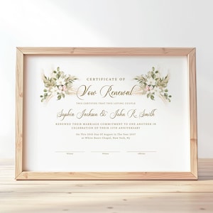 Elegant Vow Renewal Certificate Template, Printable Marriage Commitment Certificate, Editable, Printable, Wedding Gift Download Jet215