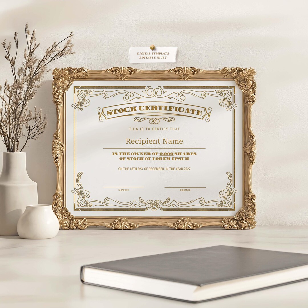 EDITABLE Stock Certificate Template, Printable Certificate of Stock ...