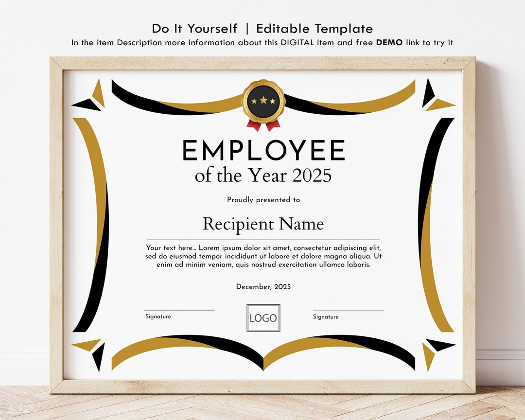 Editable Employee of the Year, Printable Employee Gift Award, Gift Editable Employee of the Year, Printable Employee Gift Award, Gift