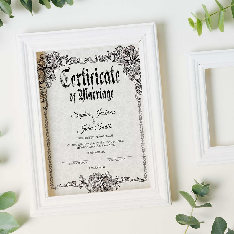 Gothic Wedding Editable Certificate Template Printable | Etsy