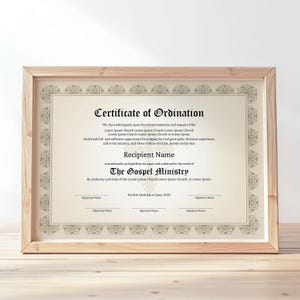 Certificate of Ordination, Editable Ordained Minister Certificate Template, Printable Credential of Ministry Certificate Download, Jet246