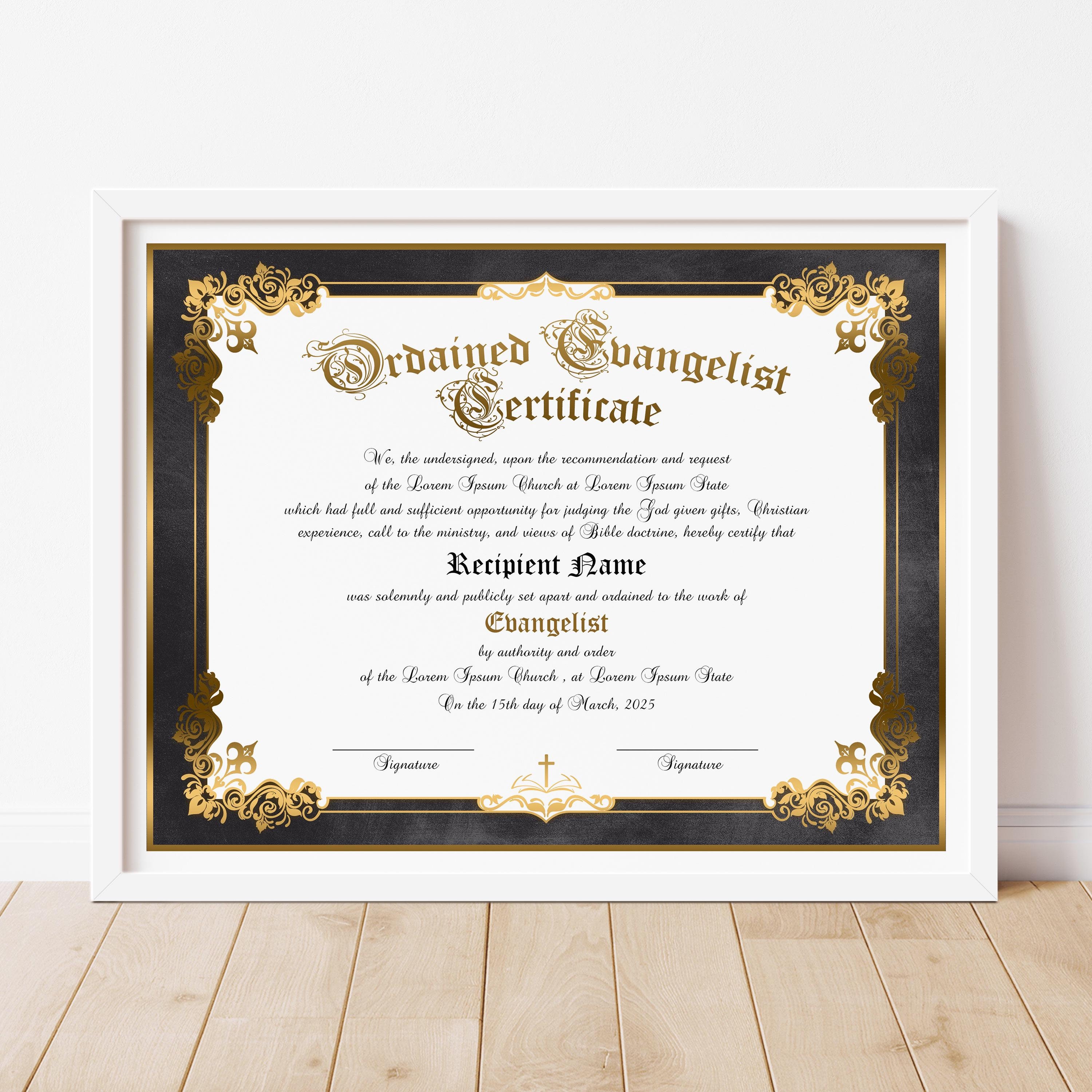 Editable Ordained Evangelist Certificate Template Printable Vintage ...