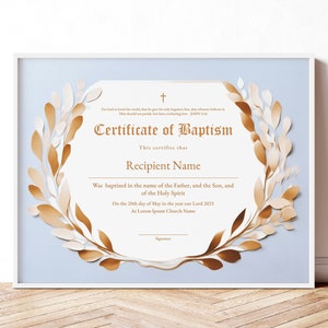 Plantilla de certificado de bautismo, certificado de bautismo editable, recuerdo, nombre, certificado de bautismo, descarga digital, Jet353