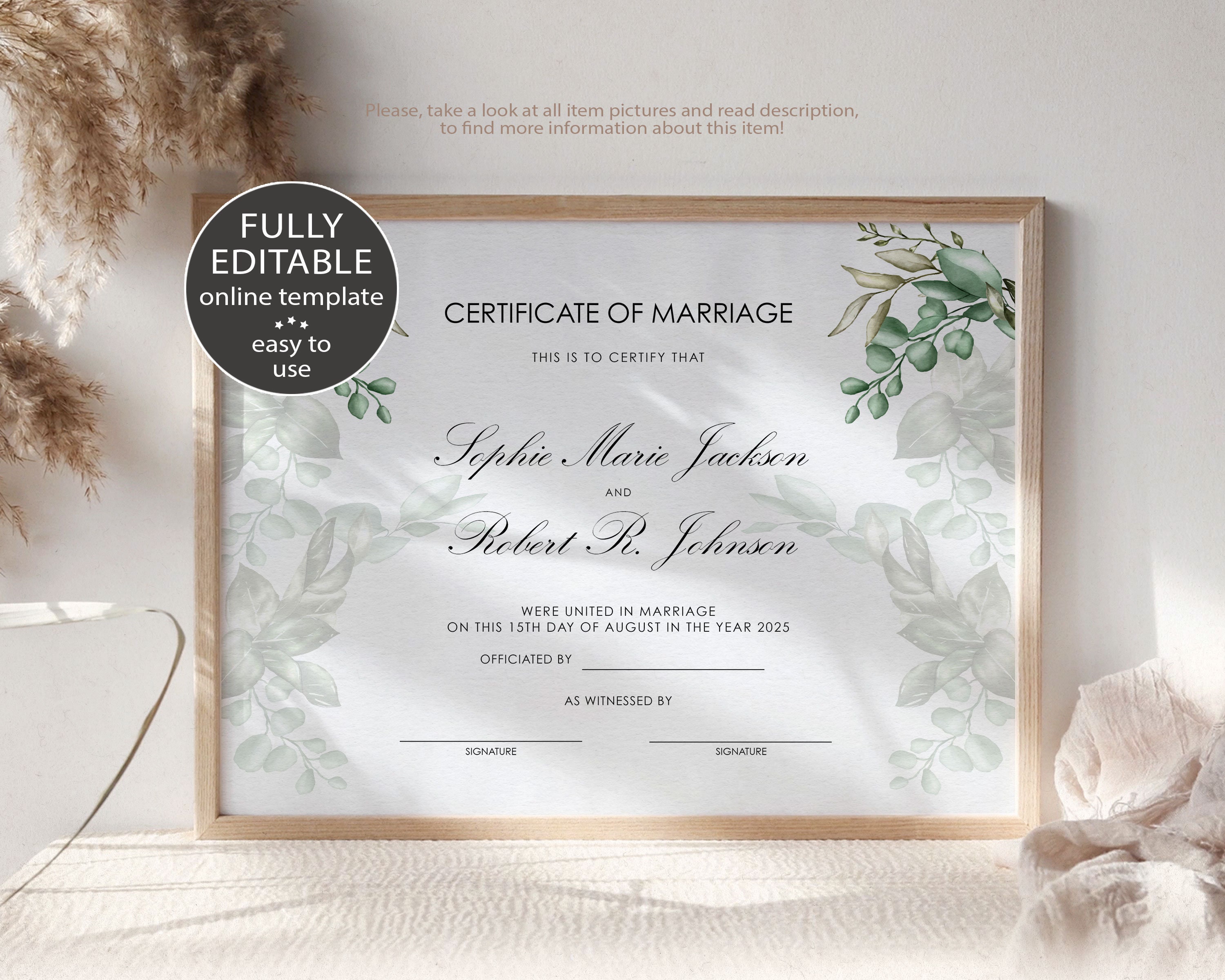 Certificate of Marriage Editable Printable Wedding Certificate Etsy Regarding Certificate Of Marriage Template Certificate of Marriage Editable Printable Wedding Certificate Etsy Regarding Certificate Of Marriage Template