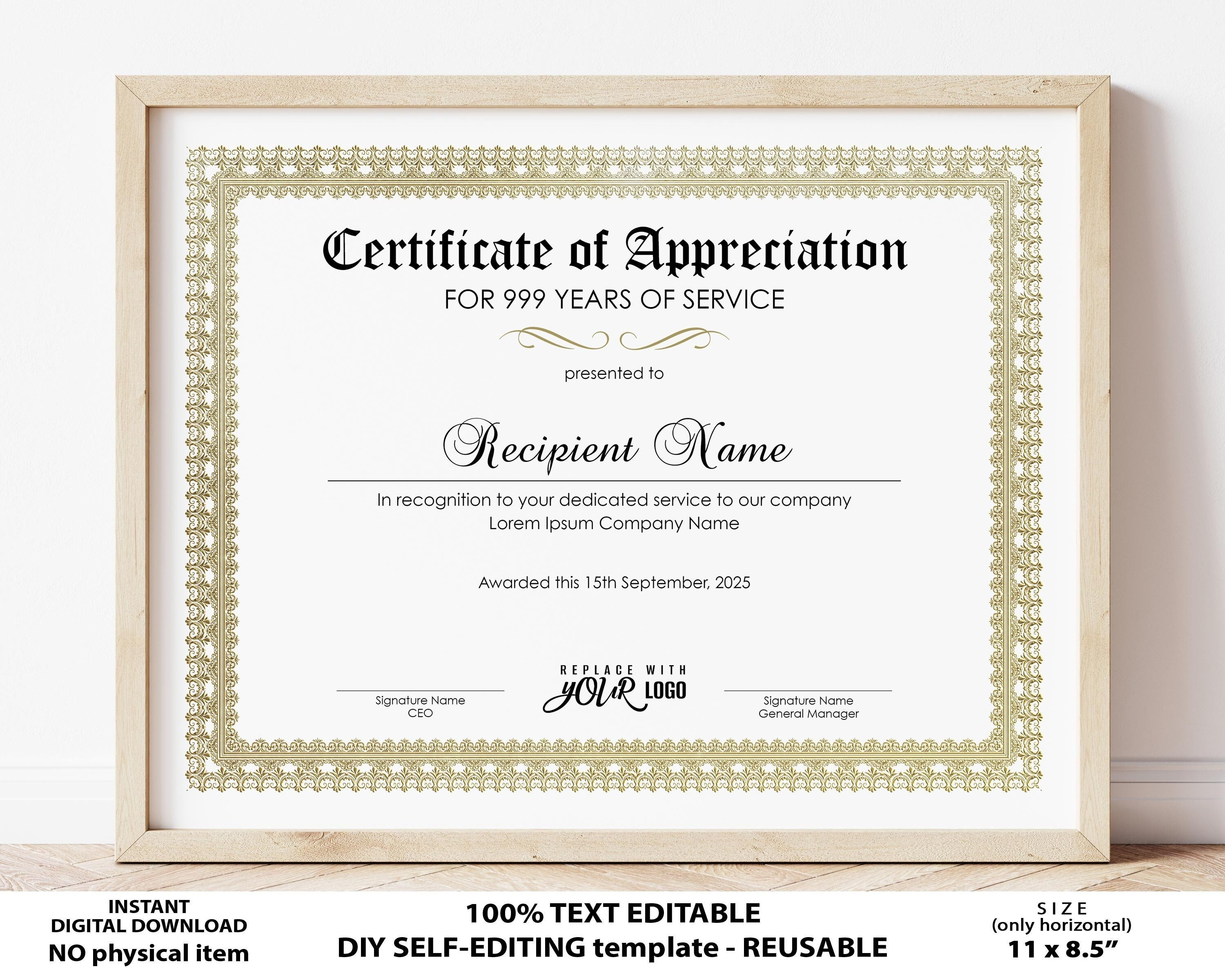 certificate of service template