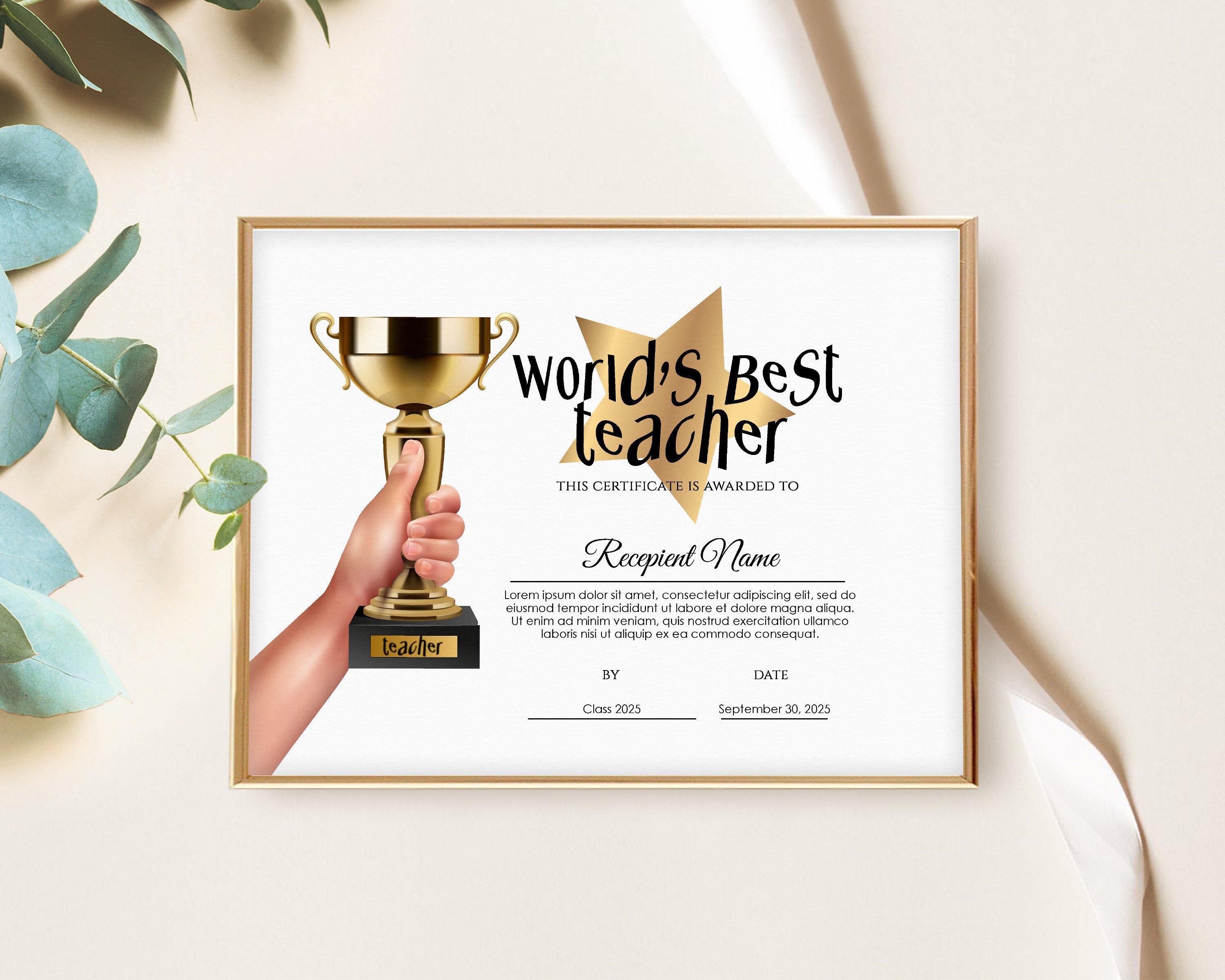 EDITABLE World's Best Teacher Award Certificate Template | Etsy