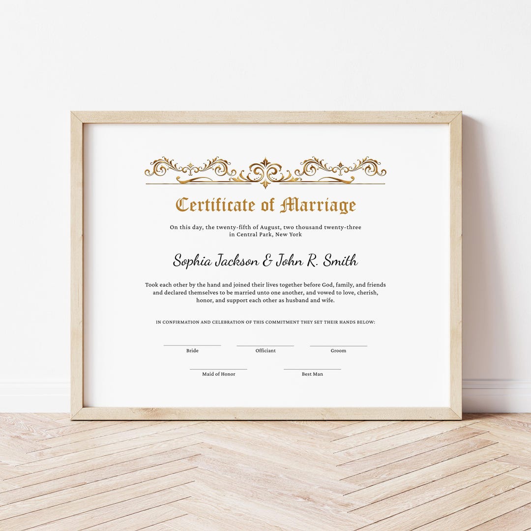 Wedding Marriage Keepsake Certificate Template, EDITABLE Simple ...