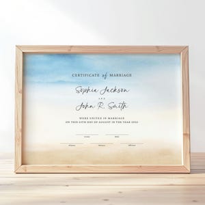 Beach Wedding Certificate Template, Marriage Keepsake Certificate, Beach Wedding Ceremony Gift Certificate EDITABLE Digital Download 090