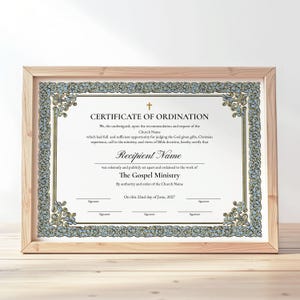 Minister Ordination Certificate Template, Printable Certificate of Ordination, Editable Credential of Ministry Certificate Download, Jet222