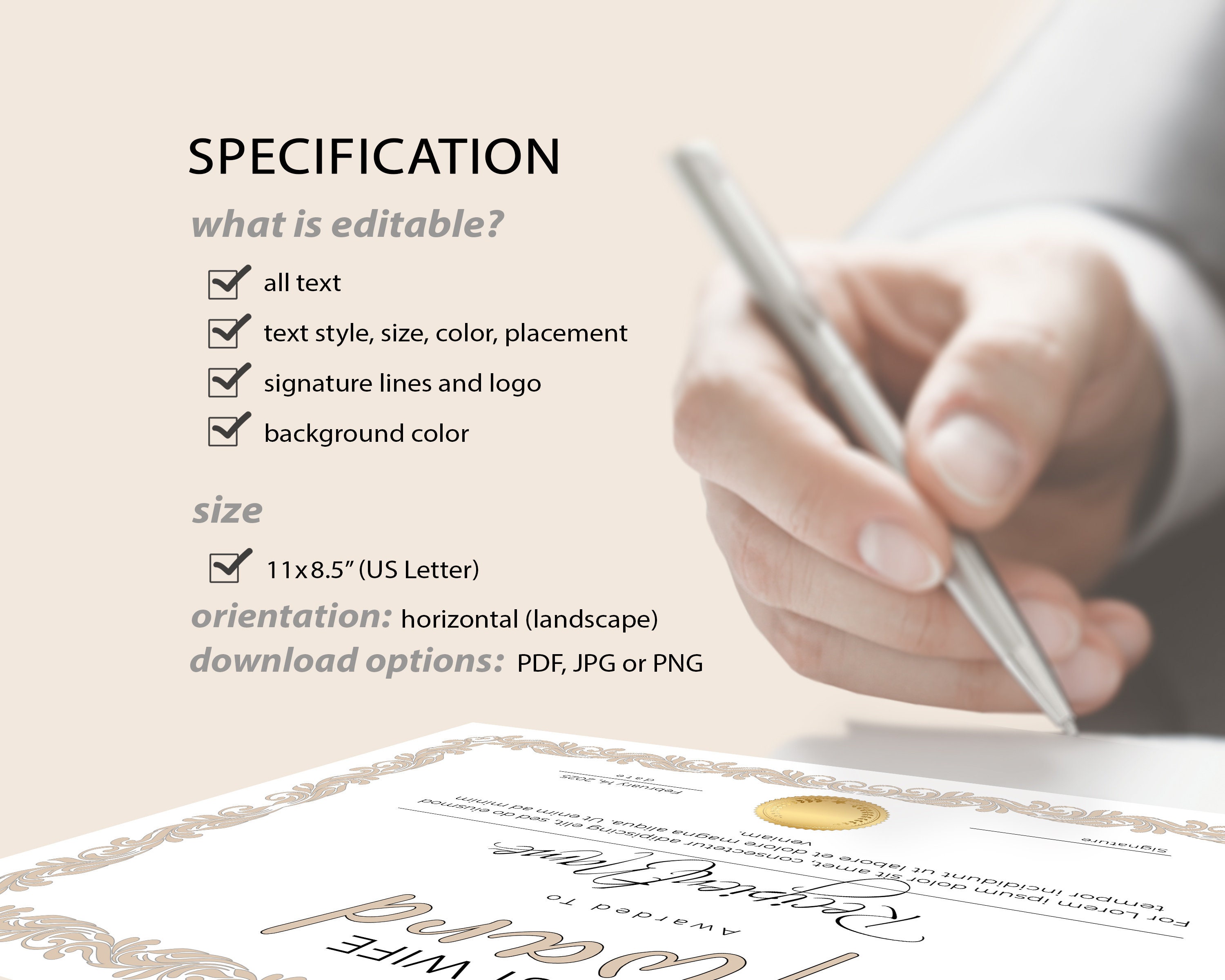 Best Wife Certificate Award Template Editable Printable Best - Etsy