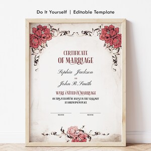Vintage Gothic Wedding Certificate Template, Editable Printable ...