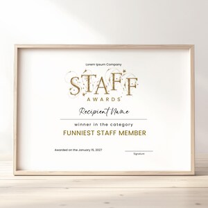 Best Staff Awards, Funniest Staff Member, EDITABLE Best Employee Appreciation Certificate Template, Gift Certificate Download Jet254