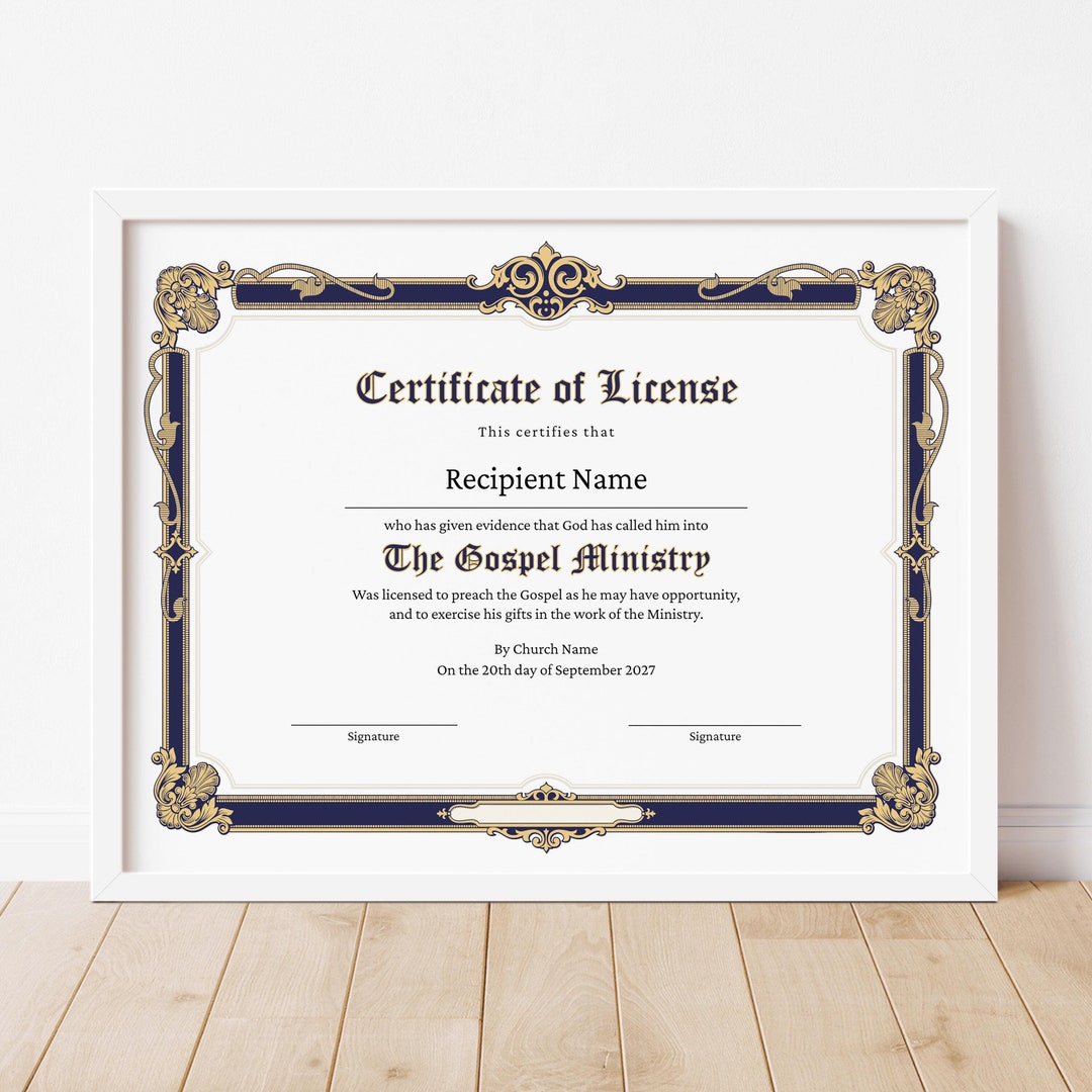 certificate of license, editable license to preach certificate