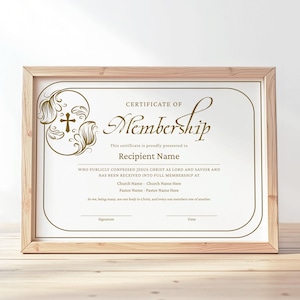 Church Membership Certificate Template, Editable Printable Certificate of Membership, New Members Church Form Templates Download, Jet232
