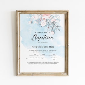 Editable Baptism Certificate Template, Printable Certificate of Baptism ...