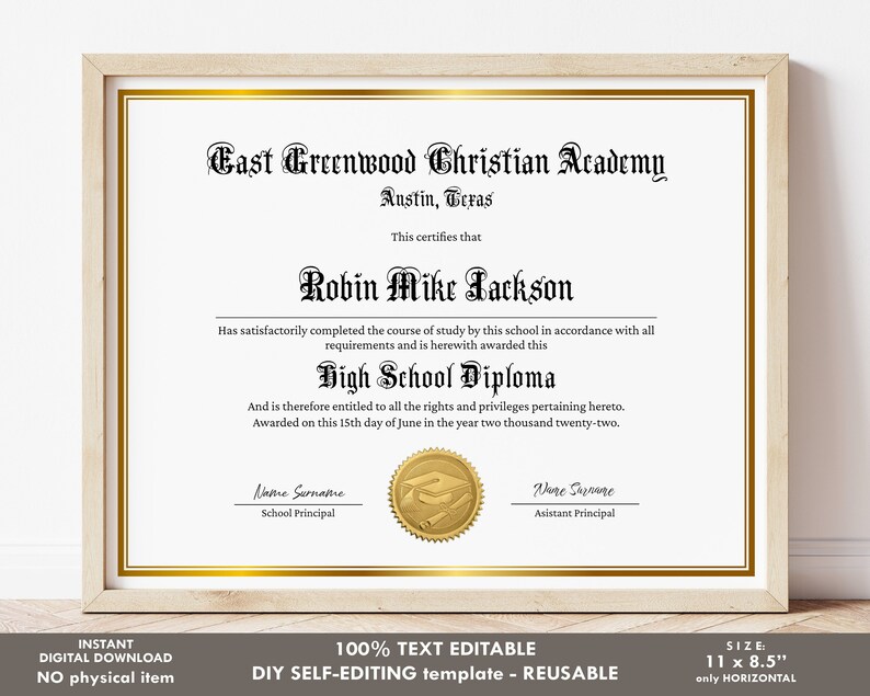 Editable Homeschool Diploma Template Printable Diploma - Etsy