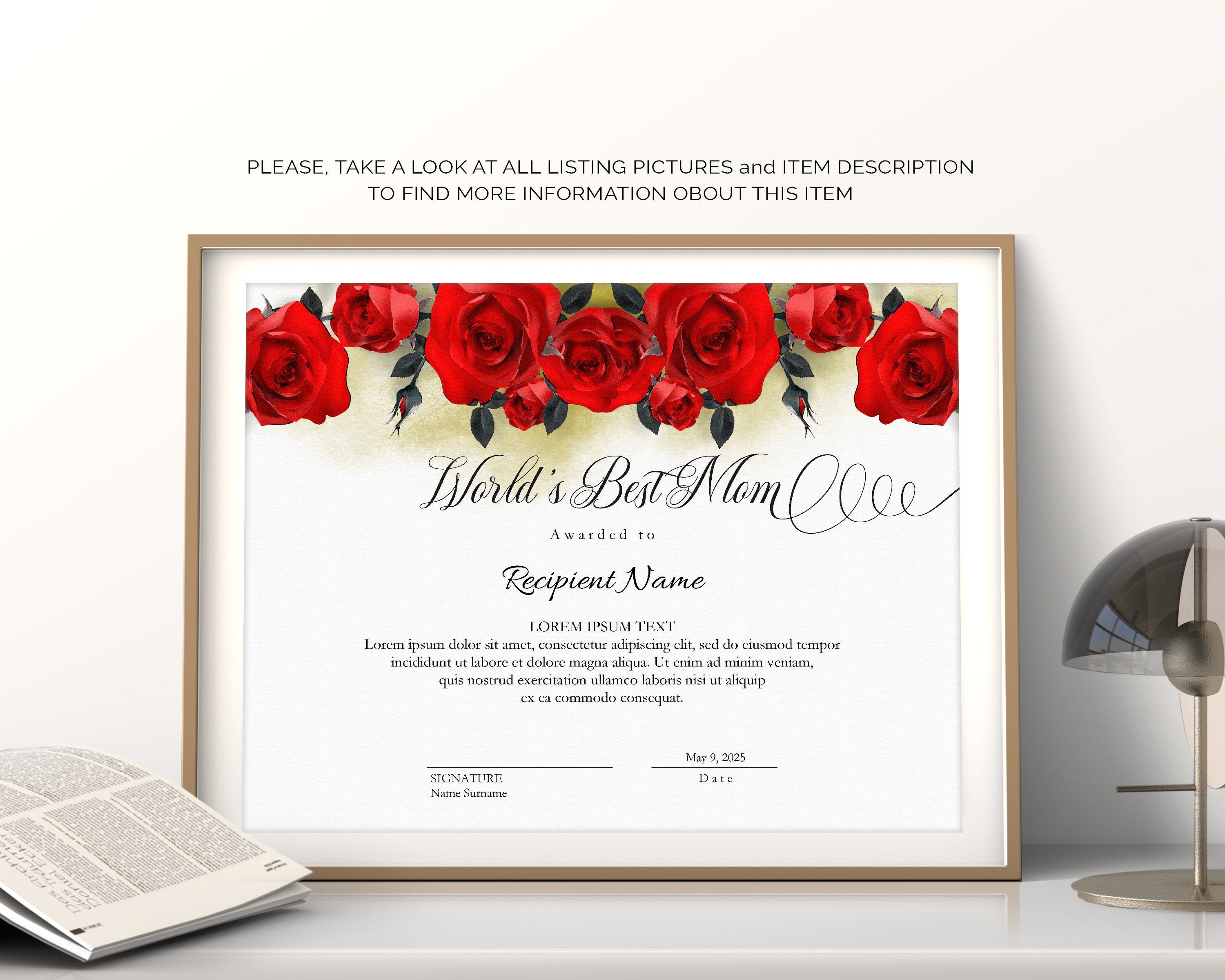 World s Best Mom Award Template Printable Gift For Etsy