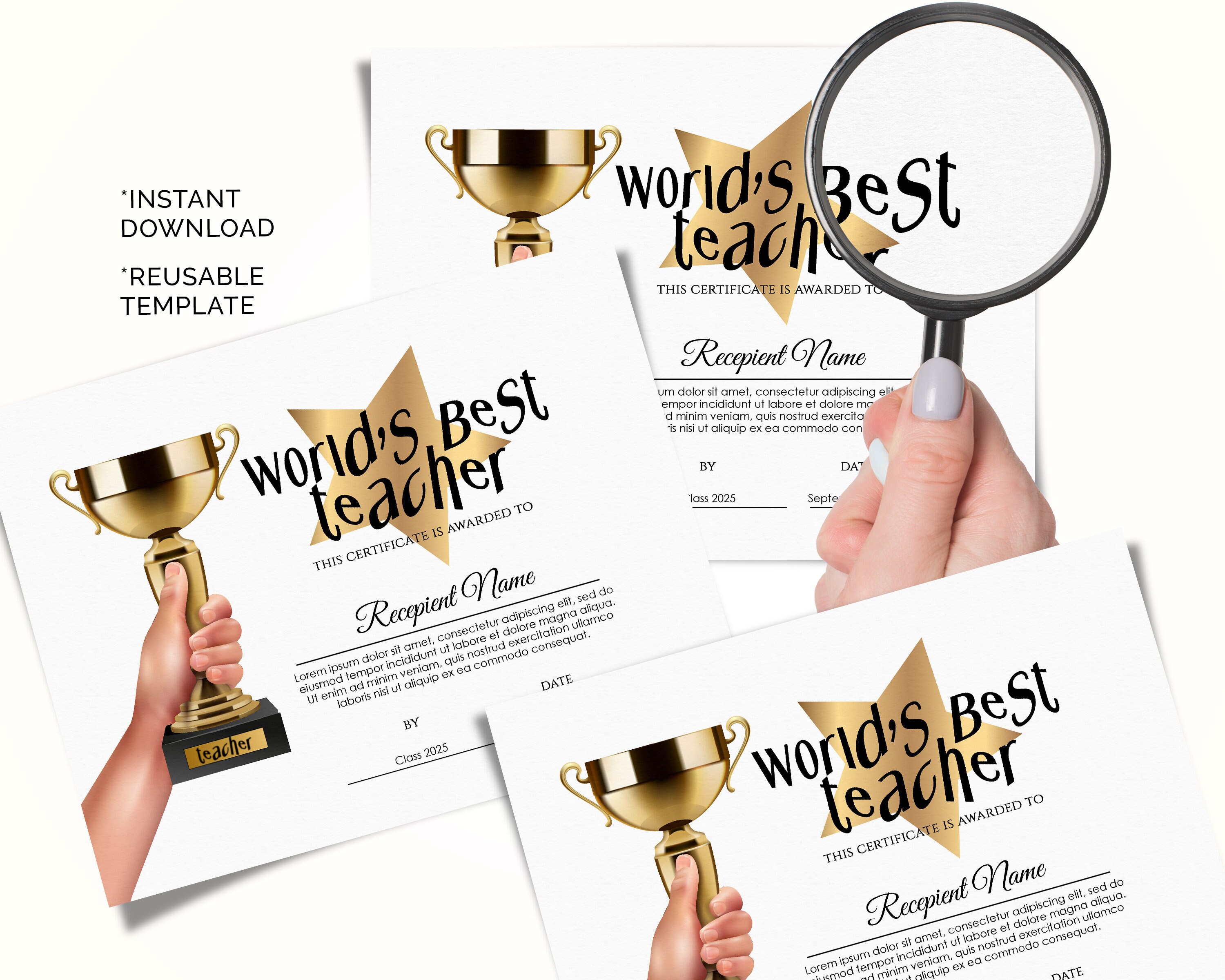 EDITABLE World's Best Teacher Award Certificate Template Etsy