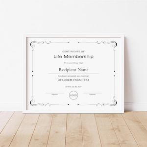 Life Membership Certificate Template, Editable Printable Elegant ...