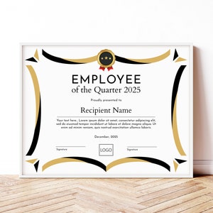 Editable Employee of the Quarter, Printable Employee Awards, Gift Certificate Template, Custom Awards, Personalized Gifts Download Jet123