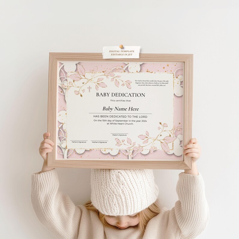 Baby Dedication Certificate Template, Girl Baptism Baby Christening ...