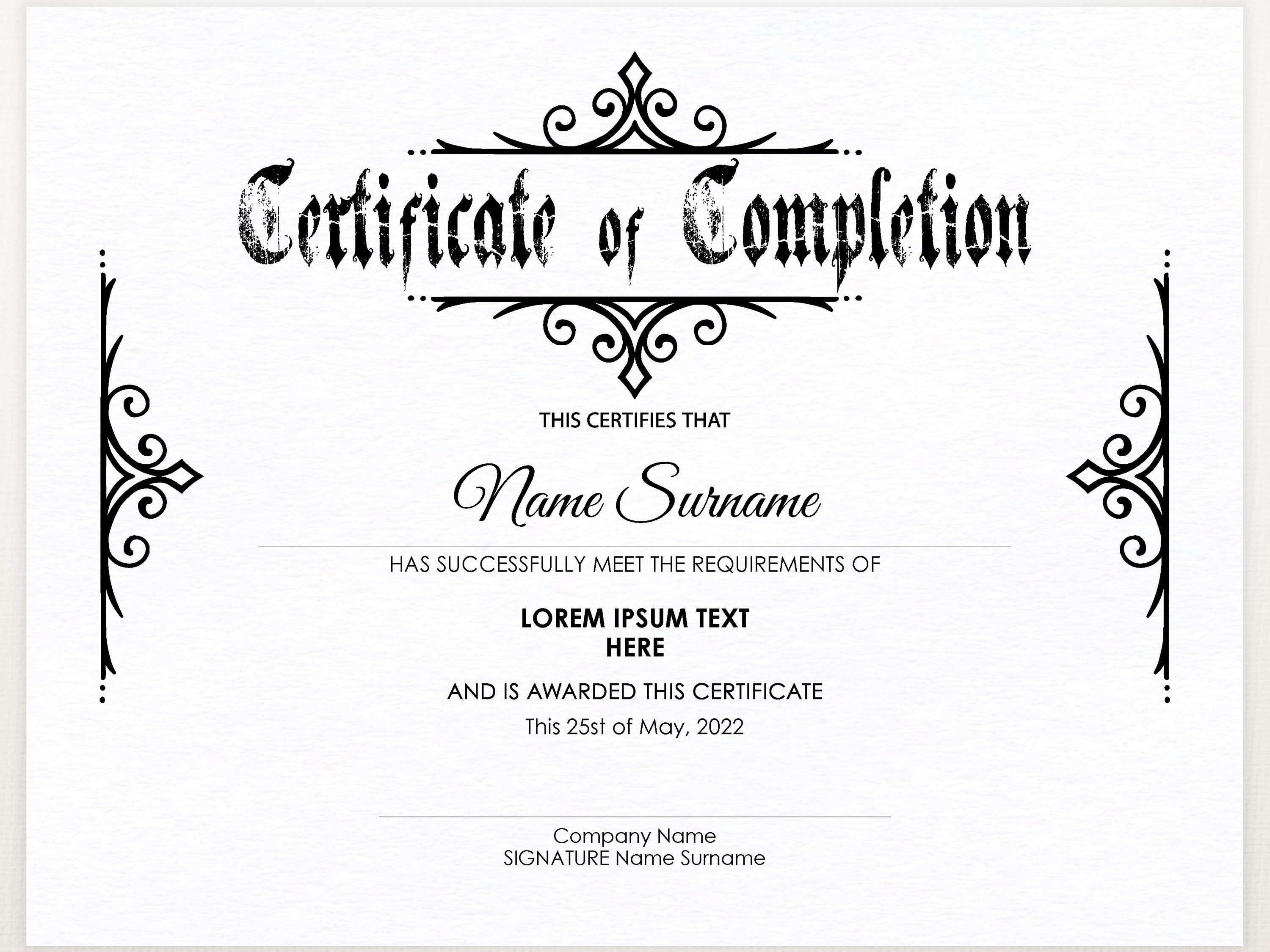 EDITABLE Gothic Certificate of Completion Certificate | Etsy