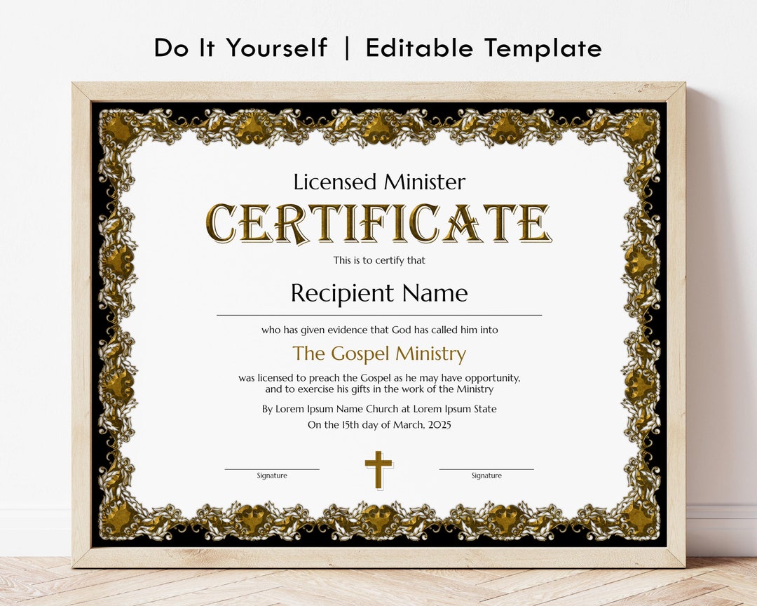 Licensed Minister Certificate Template Editable Printable Etsy Licensed Minister Certificate Template Editable Printable Etsy