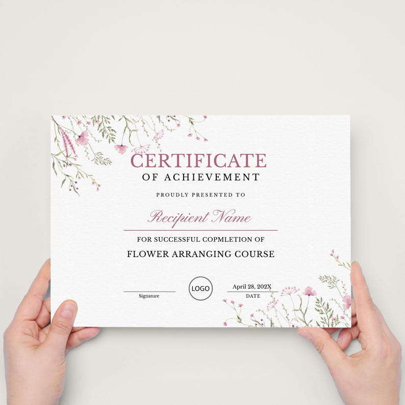 Editable Floristry Certificate Template, Flower Arranging Course ...