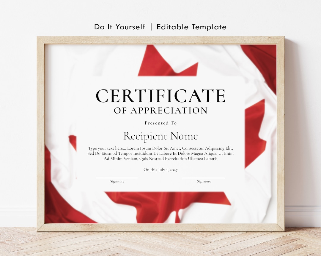 Canada Day Certificate, Editable Printable Certificate Template, Canada ...