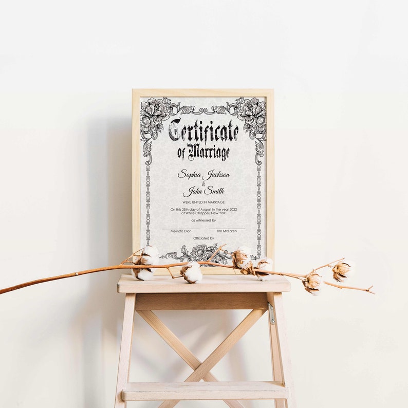 Gothic Wedding Editable Certificate Template Printable | Etsy