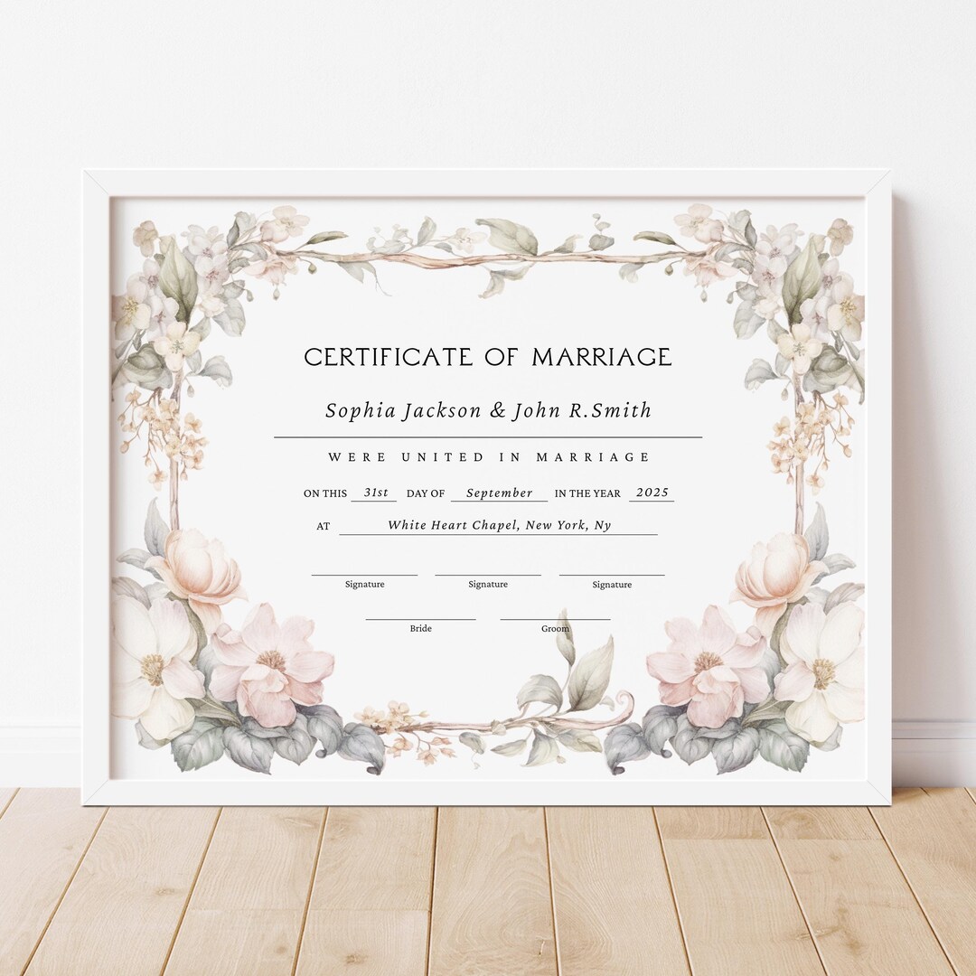 Rustic Wedding Certificate Template Editable Printable Marriage ...