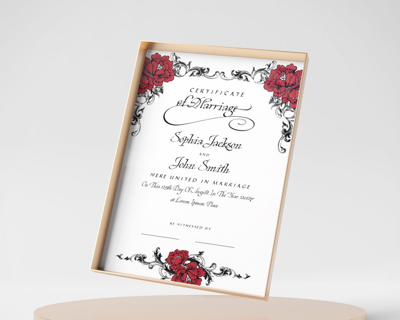 Gothic Wedding Editable Certificate Template Printable - Etsy