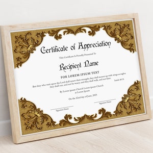 Editable Appreciation Certificate Template Printable Church - Etsy