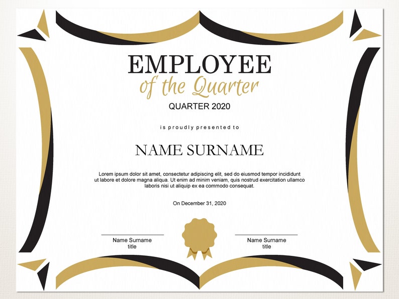 Employee of the Quarter EDITABLE Template Editable Award | Etsy